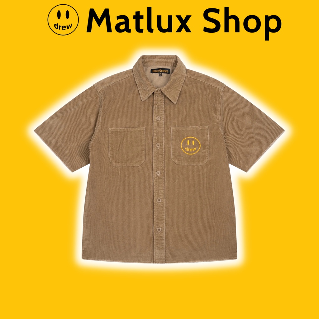 Áo sơ mi cộc tay DREW HOUSE CORDUROY SS SHIRT màu nâu bản cao cấp, Áo sơ mi nam Drew House chất liệu vải nhung tăm
