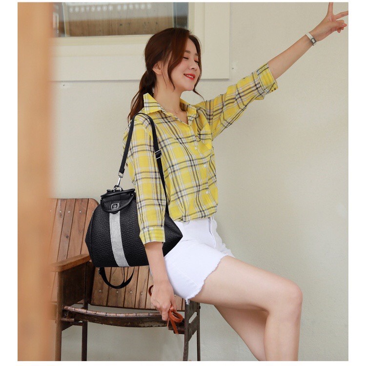 Balo Nữ Thời Trang, 3 Công Dụng Túi Du Lịch, Đeo Chéo, Cầm Tay, Đi Chơi, Chất Da Pu Mềm, Vân Nổi, Không Thấm Nước