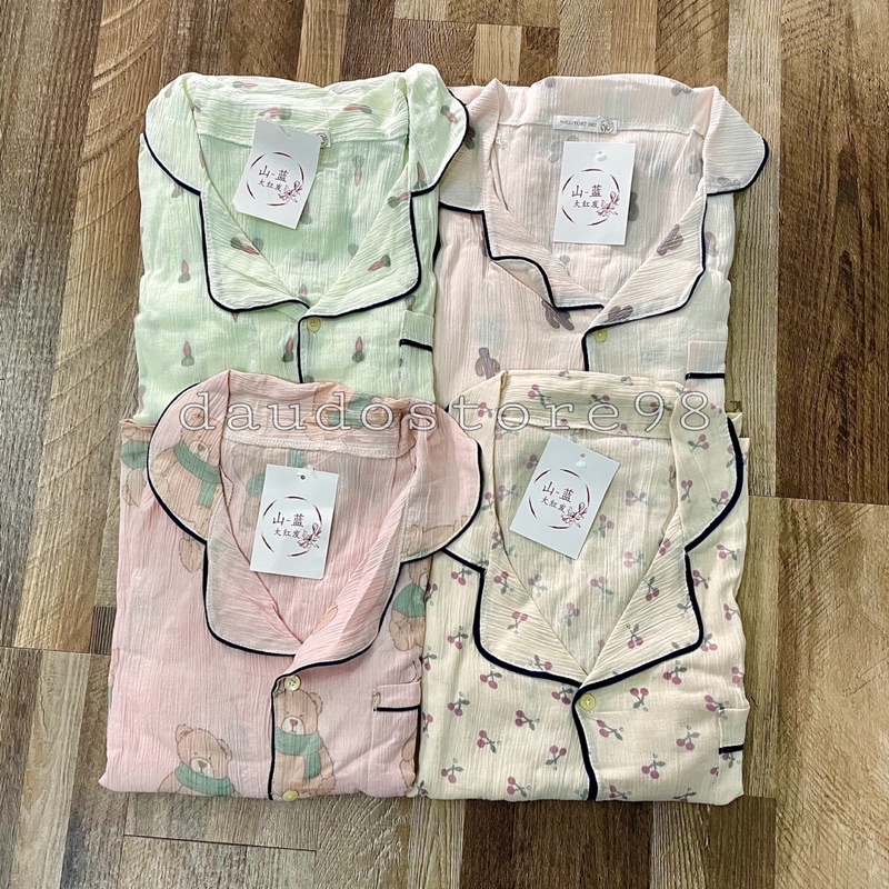 [ẢNH THẬT/CLIP] Bộ đồ ngủ nữ Bộ đồ ngủ Pyjama chất liệu đũi xốp hoạt hình ngắn tay quần đùi short