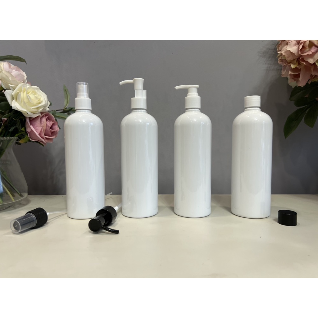 Chai Nhựa Pet 500ml Trắng Sứ Chiết Mỹ Phẩm, Dầu Gội, Sữa Tắm, Dung Dịch, Nắp Vặn, Xịt Phun sương