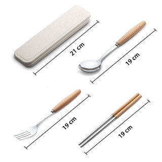 Bộ Thìa Đũa Lúa Mạch Cán Gỗ Kèm Hộp