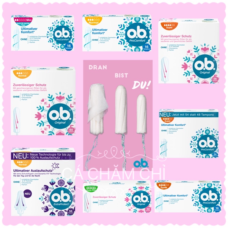 Tampon OB Đức mẫu mới nhất đủ size - Băng vệ sinh dạng nút Date 2027