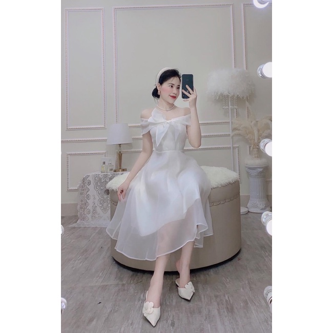 ĐẦM XÒE VOAN NỮ PHỐI NƠ HÀNG THIẾT KẾ XINH XẮN PU HHP FASHION