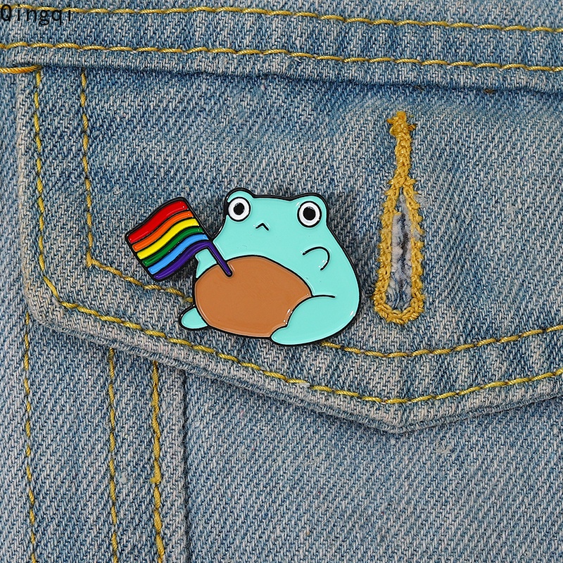 Ghim cài áo MISS ZOE phối hình ếch cầm cờ cầu vồng hoạt hình dễ thương