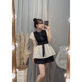 Áo sơmi tafta pha tơ nơ eo