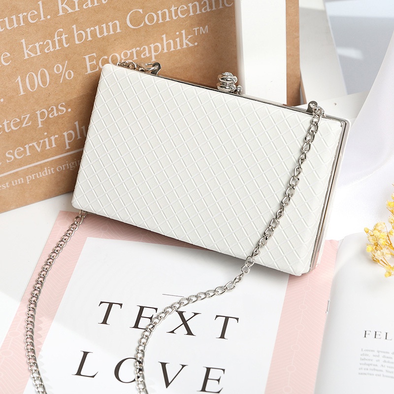 Túi Đeo Chéo Dáng Vuông Nhỏ Kẻ Sọc Đính Đá Phối Dây Xích Kiểu Hàn Quốc Xinh Xắn