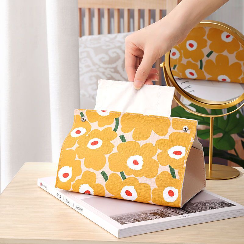 Hộp Đựng Khăn Giấy Giả Da Họa Tiết Hoa Phong Cách Bắc Âu