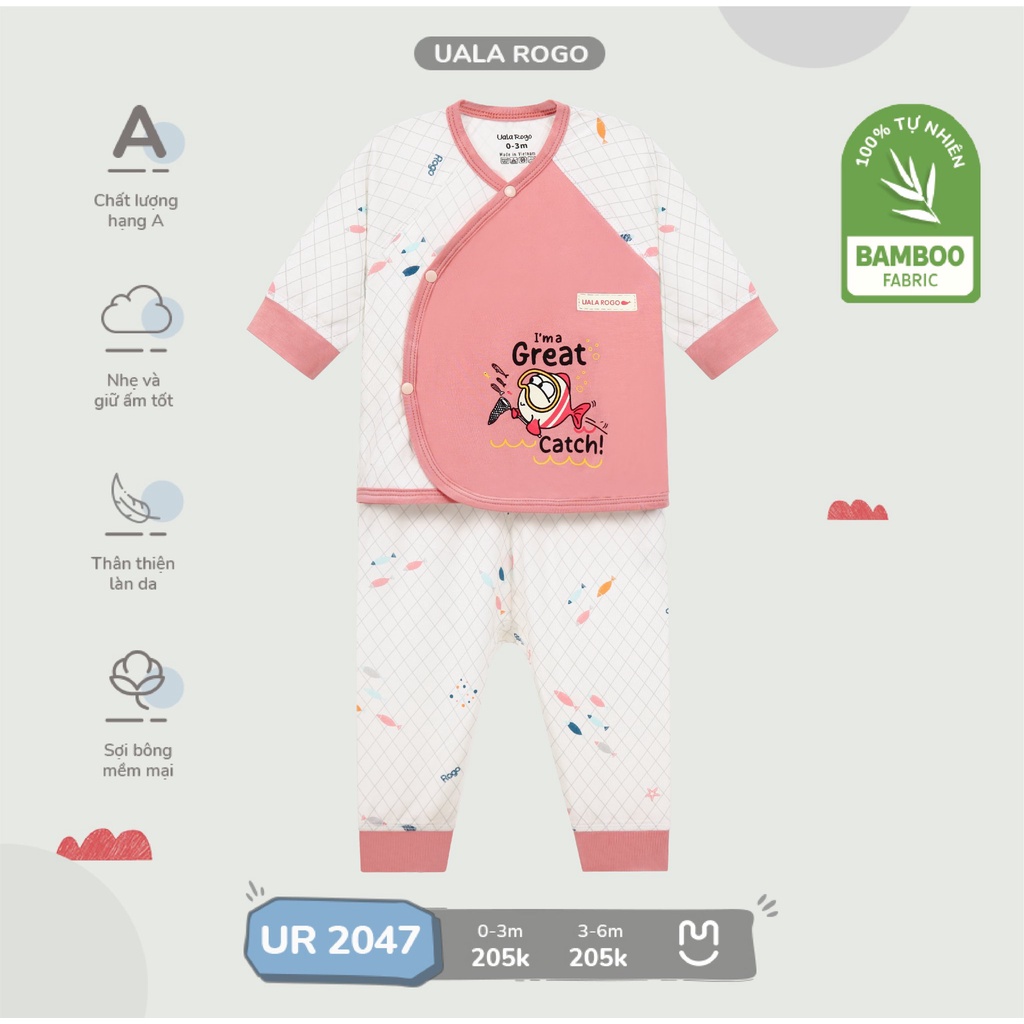 Bộ dài tay cài chéo sơ sinh bamboo sợi tre Ualarogo cho bé