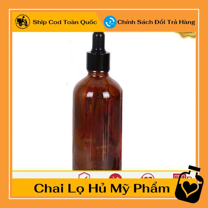 Lọ Chiết Serum ❤ [100ml] Chai lọ đựng tinh dầu bóp giọt khoen đen chiết mỹ phẩm, phụ kiện du lịch