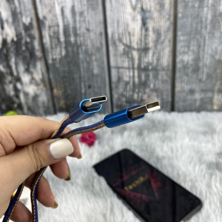 Dây sạc Type C hỗ trợ sạc nhanh 2.4A bọc vải jean siêu bền chống gãy - Mã TZTC699