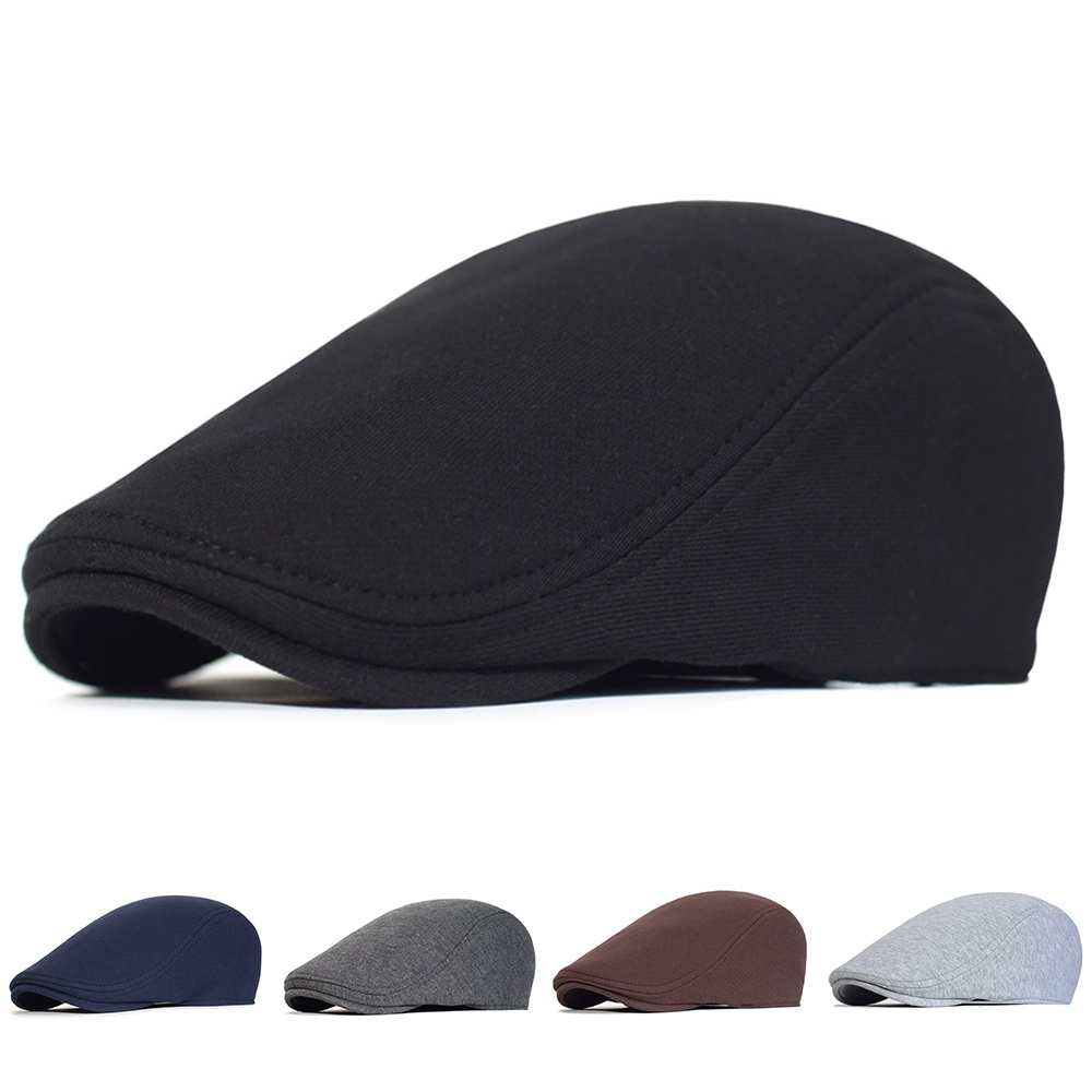Mũ Beret Cotton Màu Trơn Mềm Mại Phong Cách Cổ Điển Thời Trang Cho Nam
