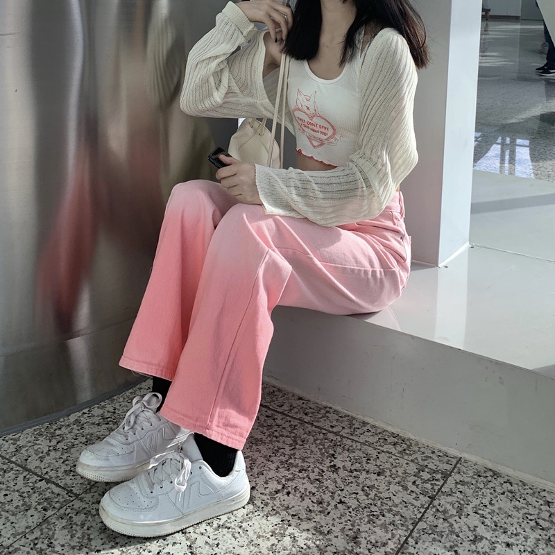 Quần Jean Nữ Ống Rộng Lưng Cao Màu Gradient Xu Hướng Mới