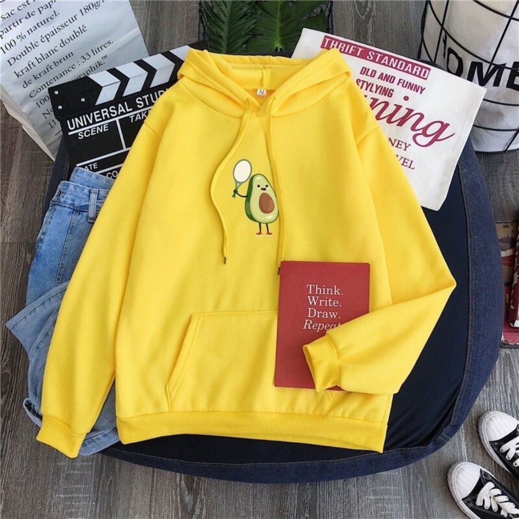 ÁO KHOÁC HOODIE NỈ UNISEX IN TRÁI BƠ ÁO FORM RỘNG NAM NỮ NHIỀU MÀU