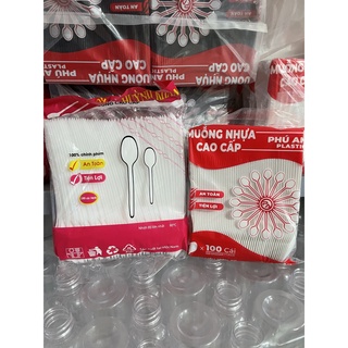 Muỗng nhựa bịch 100 cái cao cấp 15cm, 18cm màu trắng, đen