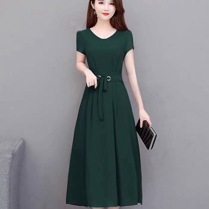 (Free Ship) ĐẦM VOAN LỤA CHIFFON QUẢNG CHÂU 2 KHOEN THẮT EO SIÊU XINH CHO QUÝ CÔ