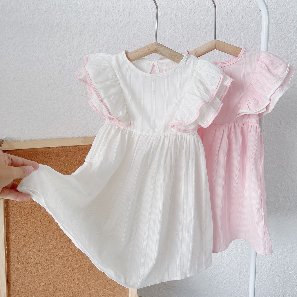 Váy hè cánh tiên màu trơn chất thô hoa size nhỡ100 cho bé gái sz 3-8 tuổi ( mã 094)