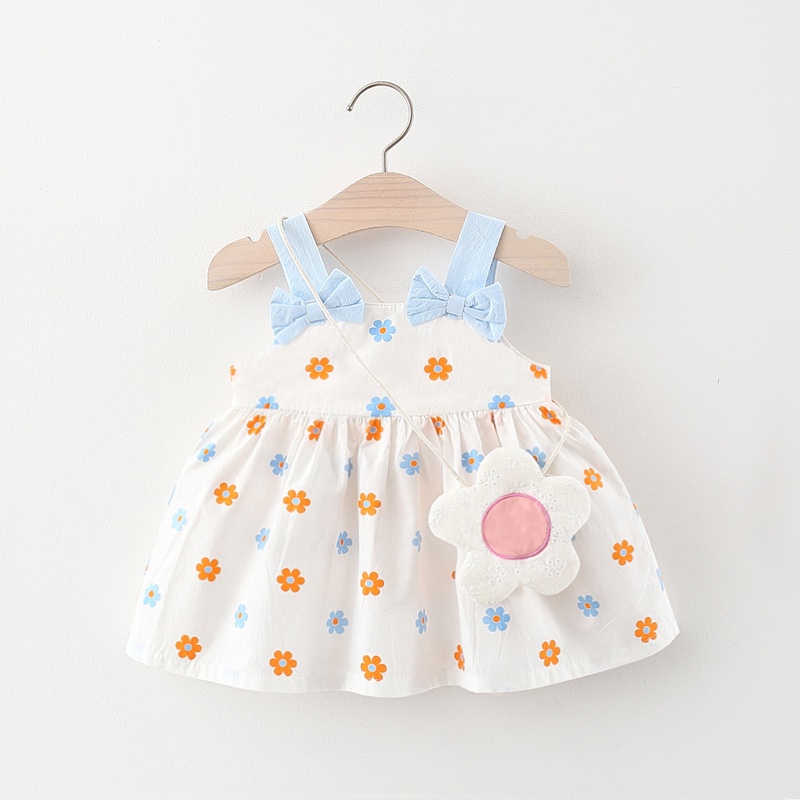 Đầm Hai Dây Đính Nơ Họa Tiết Hoa Dễ Thương Thời Trang Mùa Hè Cho Bé Gái Từ 9 Tháng Đến 3 Tuổi