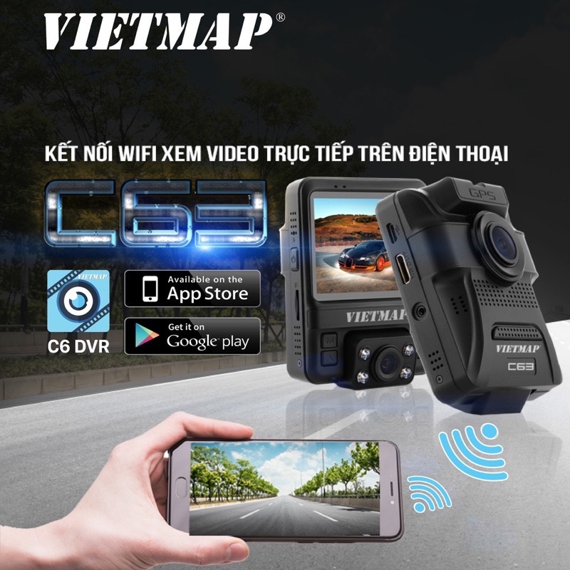 Camera hành trình VietMap C63 Ghi Hình Cùng Lúc Trước &amp; Trong xe