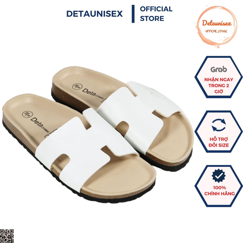 Dép Quai Ngang Chữ H Đế Trấu Nam Nữ Màu Trắng Detaunisex Mã DETA14T