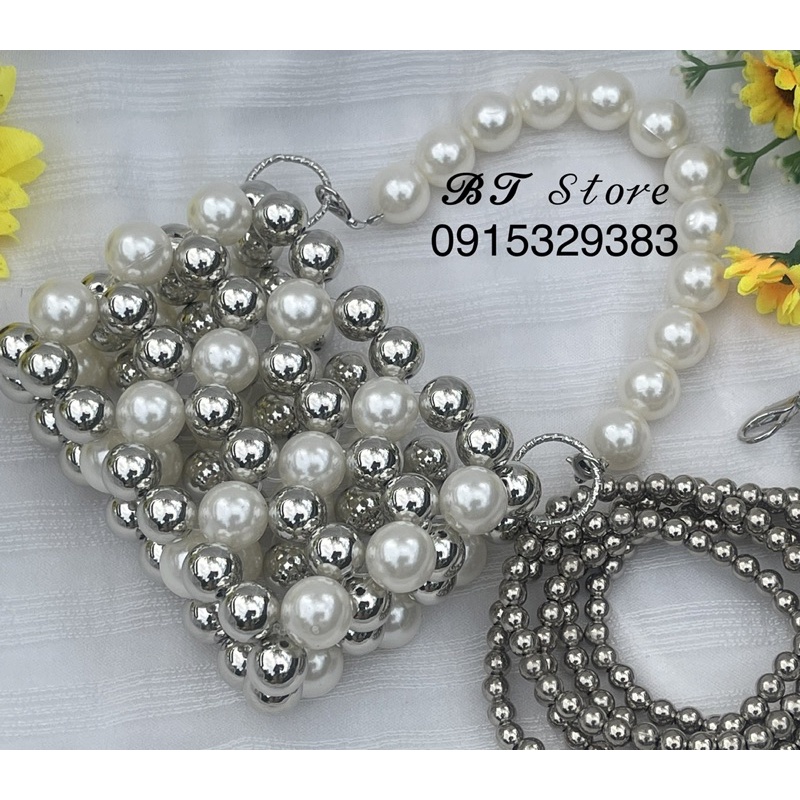 Túi xách nữ một bên vai đính ngọc trai nhân tạo sang trọng hợp thời trang, làm phụ kiện, mix đồ, chụp ảnh siêu đẹp.
