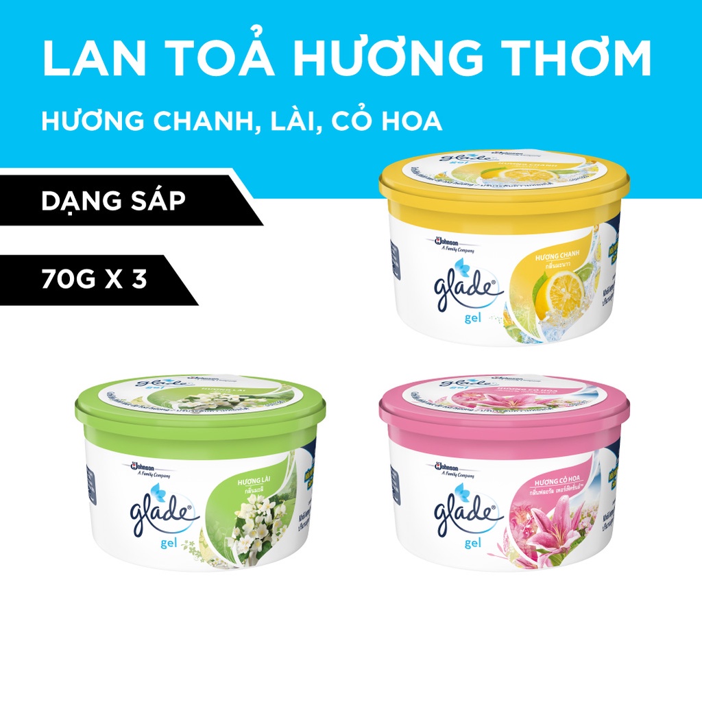 Combo 3 GLADE Sáp thơm Hương Lài, Hương Cỏ hoa, Hương Chanh 70g