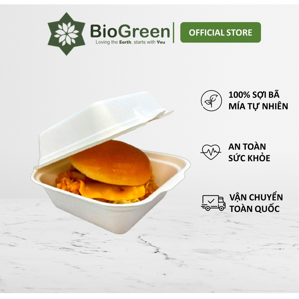 50 hộp bã mía vuông 450ml đựng bánh kem, hamburger,....