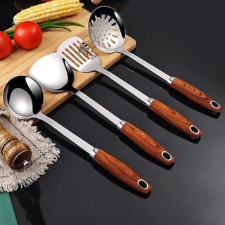 304 dao nấu ăn bằng thép không gỉ xẻng gia dụng dày cán dài nóng xào xúp thìa có rãnh bộ