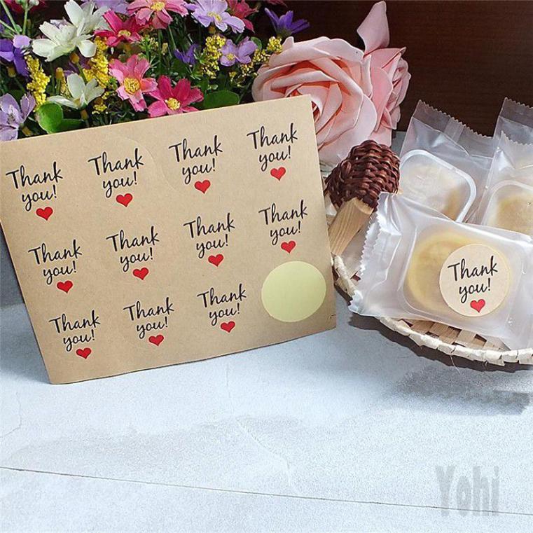 Yohi 100PCS Thank You Brown Kraft Label Stickers Paper Party Gift Packaging Tag Décor