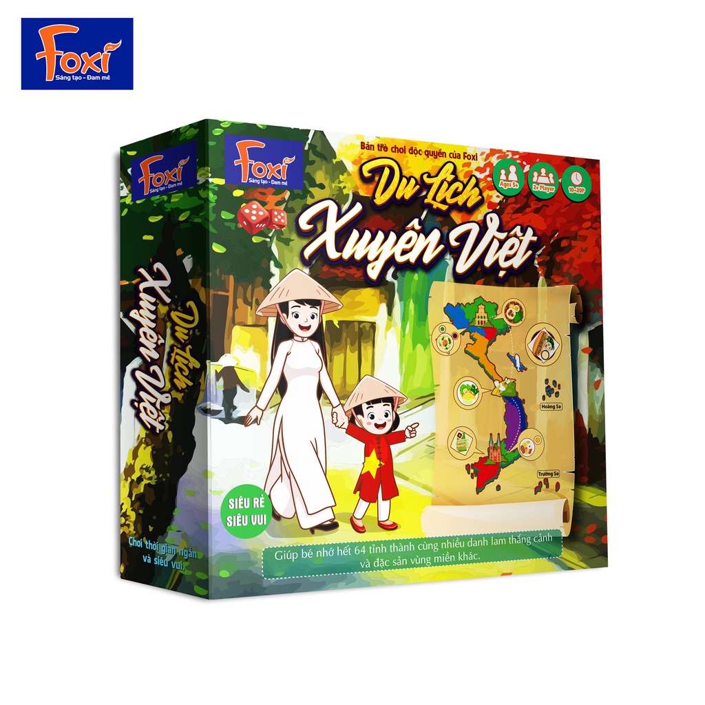 Board game-Du lịch xuyên Việt Foxi-đồ chơi phát triển tư duy-tăng sự hiểu biết-dễ chơi-vui nhộn-giá siêu rẻ