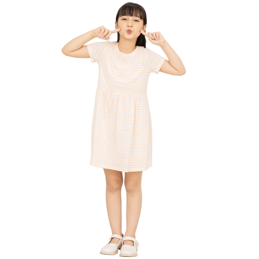 Đầm Bé Gái Sọc Hồng ngắn tay từ 18 - 40 kg - GUKID - GKD17