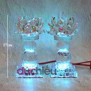 [ Hàng bao đẹp ] Đèn hoa sen đá pha lê nguyên khối thờ cúng phật đổi nhiều màu để bàn thờ trang trí tết  – Đức Hiếu Shop