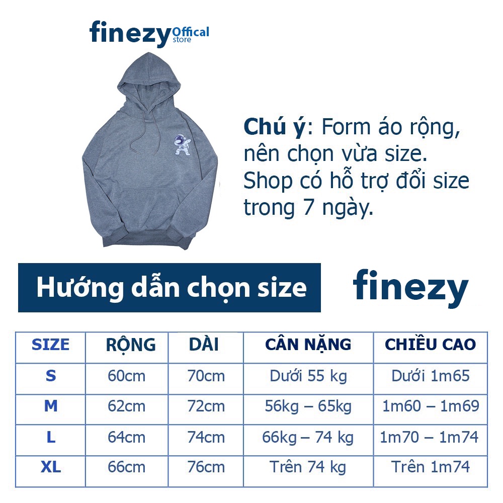 Áo Hoodie Phi Hành Gia nam nữ Finezy Unisex form rộng, vải nỉ dày