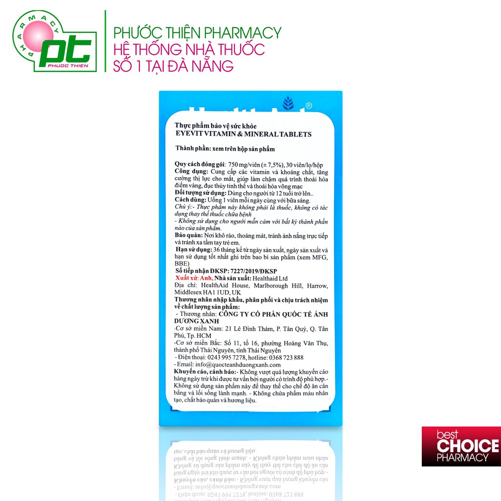 Viên Uống Bổ Mắt HealthAid EyeVit Vitamin & Mineral Tablets 30 Viên | Thế Giới Skin Care