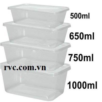 Hộp nhựa chữ nhật đựng thực phẩm có nắp 1000ml ( 250 cái/ thùng - 2.600 đ/ cái)