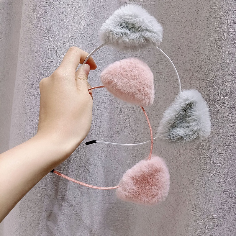 Băng đô cài tóc bằng lông nhung mềm mại hình tai mèo xinh xắn cho nữ