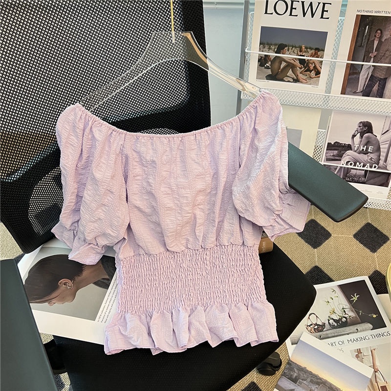 Áo Sơ Mi Nữ Trễ Vai Tay Ngắn Phong Cách Châu Âu Thời Trang Mới