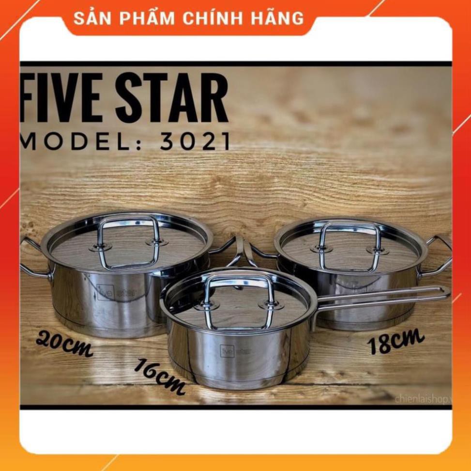 Bộ nồi 3 đáy inox 430 Fivestar FS-B3021 Standard bếp từ 3 món nắp inox (1 quánh 16 x 1 nồi 18cm x 1 nồi 20cm ) 24/7