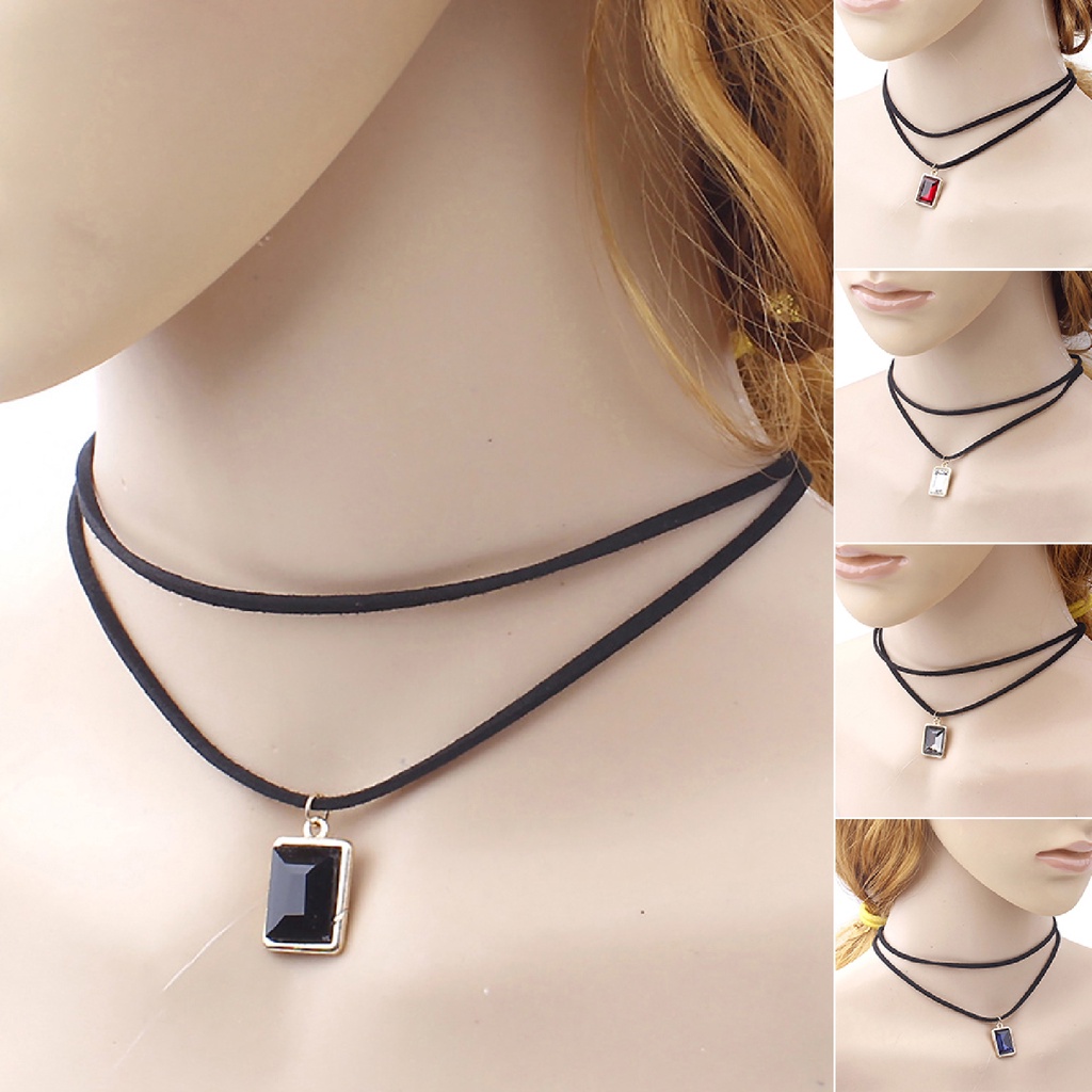 Vòng cổ choker vải nhung hai lớp màu đen