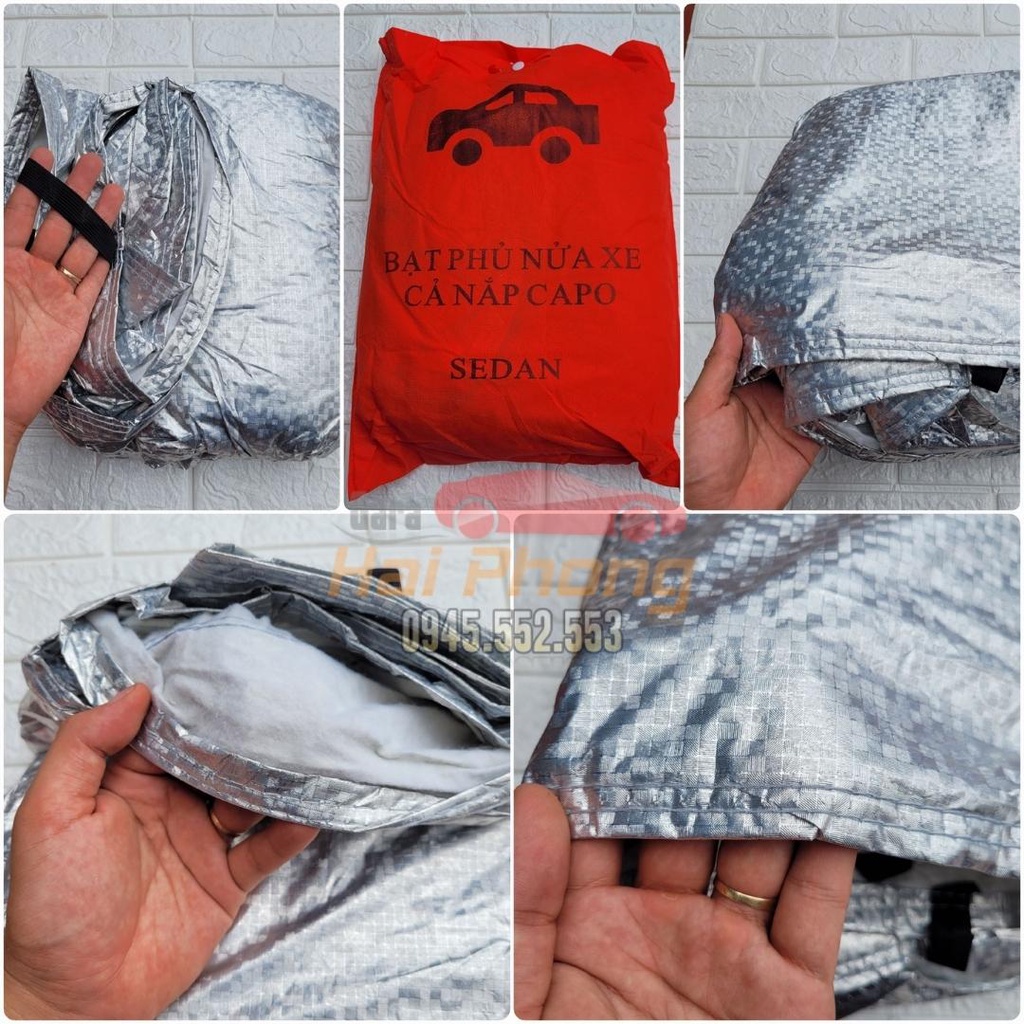 Bạt trùm nửa xe ô tô tráng bạc cách nhiệt cao cấp trùm kín capo, có phản quang- bạt phủ nửa xe ô tô, xe hơi.