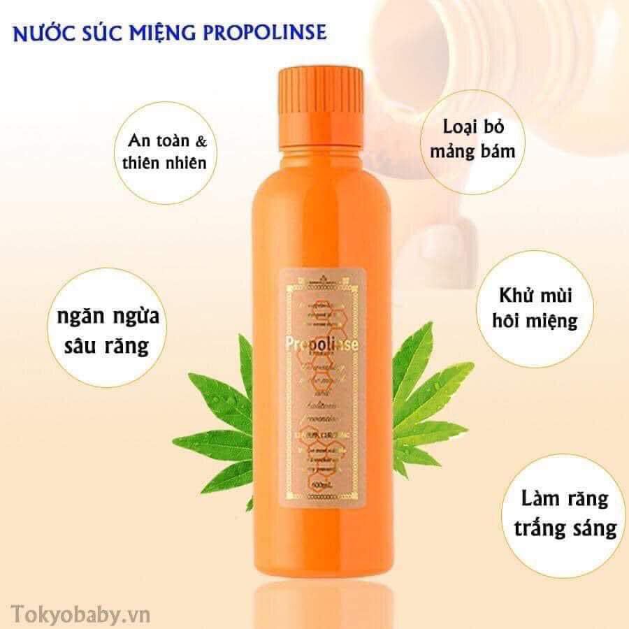 Nước Súc Miệng Nhật Bản Propolinse Trắng Răng  Ngăn Ngừa Mảng Bám Chiết Xuất Sáp Ong Chai Vàng 600ml