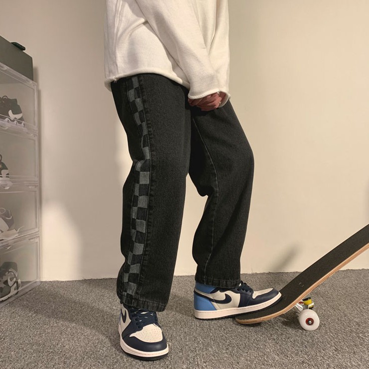 Quần jean ống rộng họa tiết sọc caro phong cách Hàn Quốc thời trang năng động trẻ trung | BigBuy360 - bigbuy360.vn