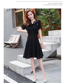 Đầm xoè phối bèo nơ cổ M/L/XL/2XL