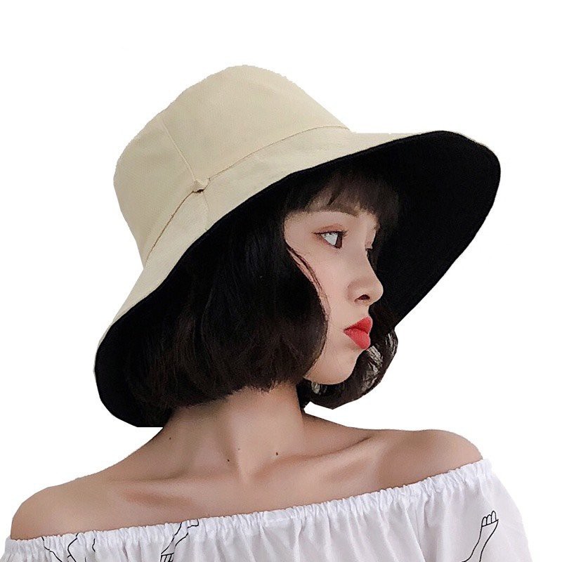 Nón bucket Pohanu nam local brand hai mặt vành rộng đi biển đẹp MD04