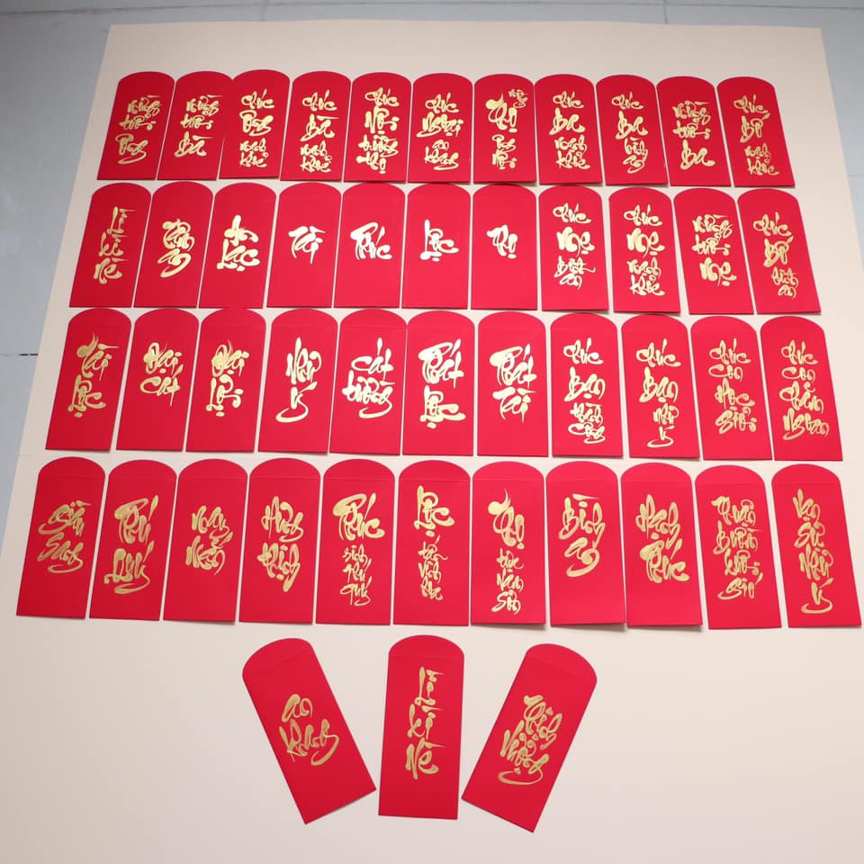 100 Bao lì xì Nhung đỏ trơn viết thư pháp dày 140gsm