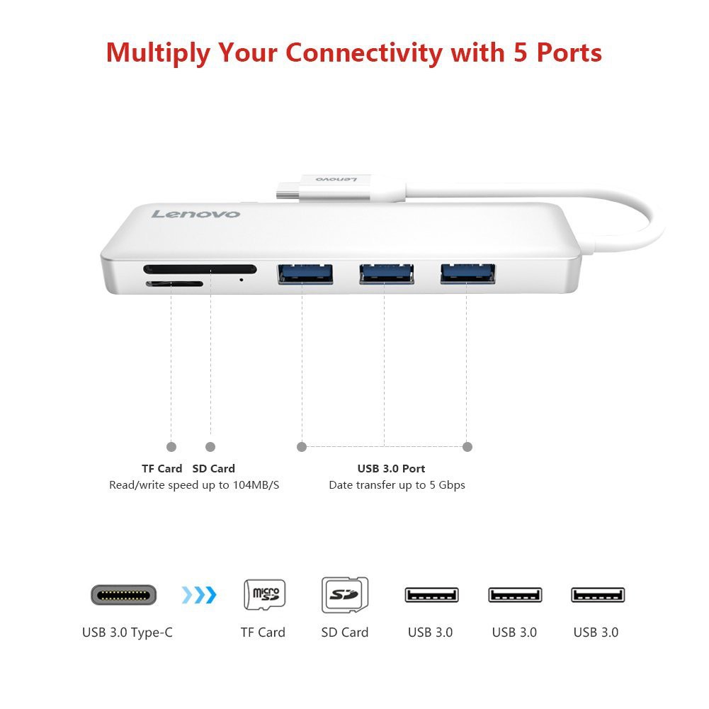 Cáp Type-C -&gt; 3 USB 3.0 + TF/SD Lenovo C605-SL, Bộ chuyển đổi TYPE C sang 3 USB 3.0 + đọc thẻ nhớ Lenovo C605 SL