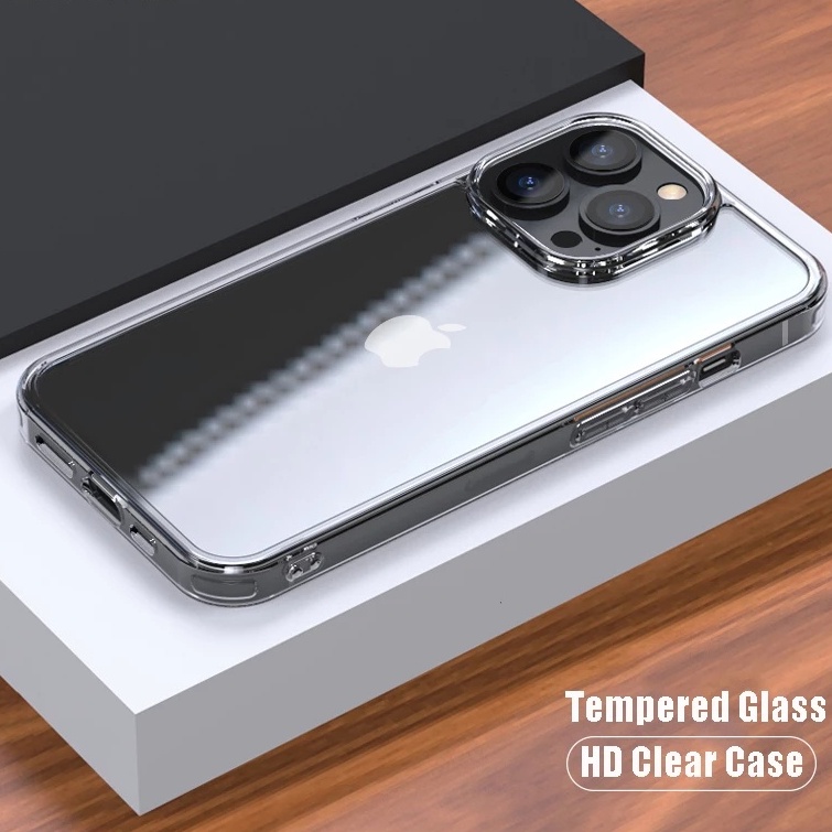 Ốp điện thoại kính cường lực cứng màu trong suốt cho IPHONE 13 12 MINI 11 PRO MAX X XS MAX 7 8 PLUS SE20 | BigBuy360 - bigbuy360.vn
