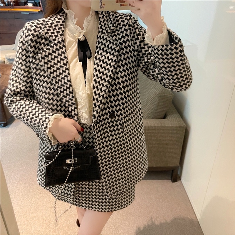 (SẴN) Set dạ vest kẻ đen trắng (không sơ mi)