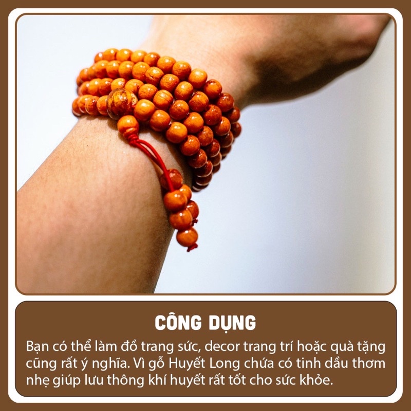 Vòng Gỗ Huyết Long 108 Hạt Thấu Quang - Tặng Kèm Hộp Gấm
