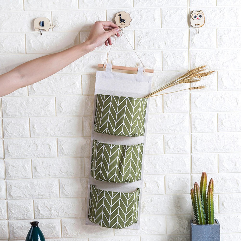 Túi vải canvas đựng đồ treo tường 3 ngăn tiện lợi không thấm nước siêu xinh xắn