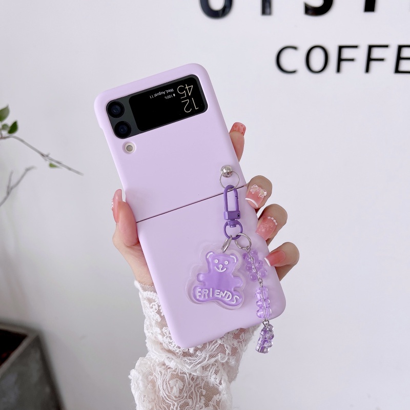 Bao Da Điện Thoại Nắp Lật Kèm Móc Khóa Hình Gấu Màu Macaron Cho Samsung Galaxy Z Flip 3 Flip 3